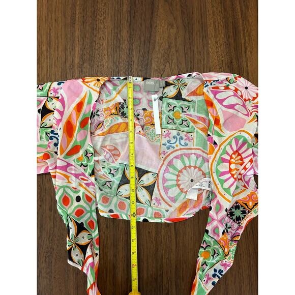 ASOS Retro Print Pom Pom Tie Front Beach Cover Up Size 2. NWT! - Picture 5 of 7